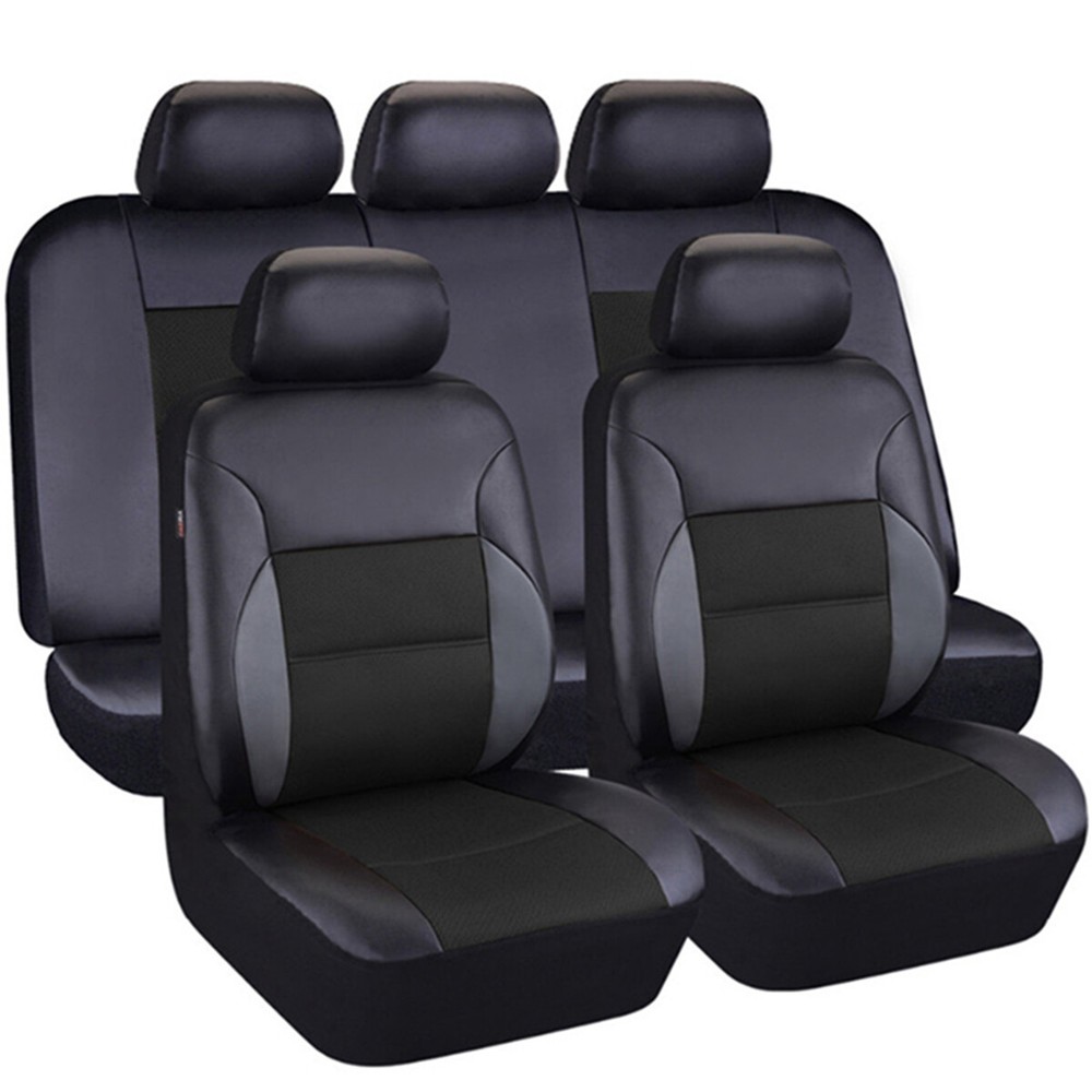 Car Front Rear Seat Covers Breathable Leather Full Set Chair Cushion Protector