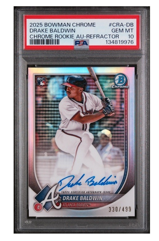 2025 Bowman Chrome - Rookie Autographs Drake Baldwin Refractor /499 PSA 10
