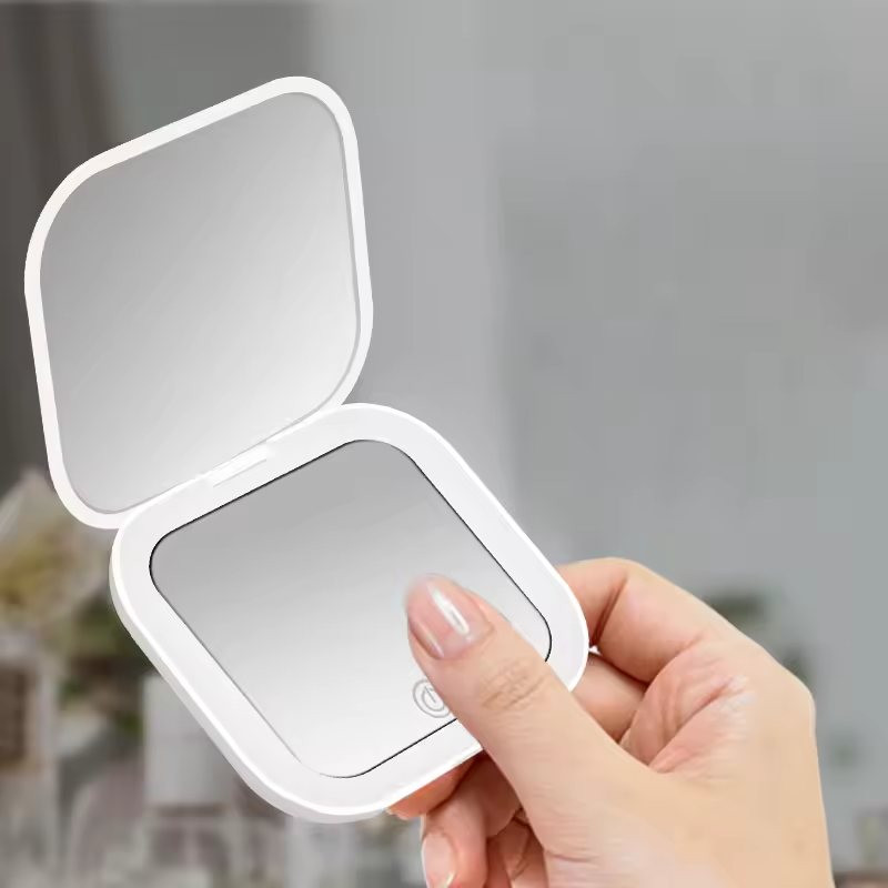 Compact Mini Gift Vanity Folding Cosmetic Mirror with Lights Portable Hand Held