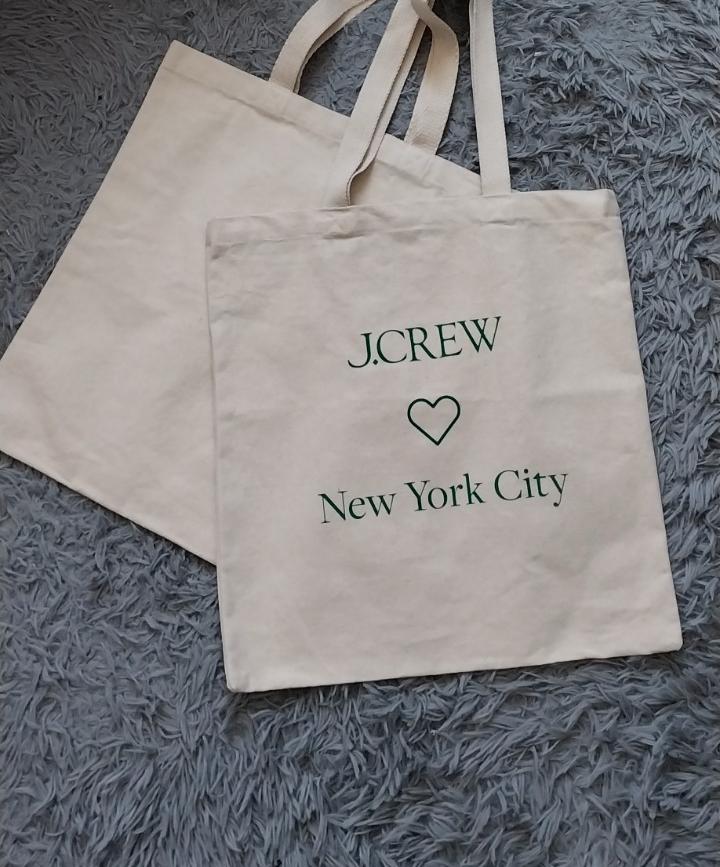 J.CREW Love New York City Beige Green Canvas Tote Bag New