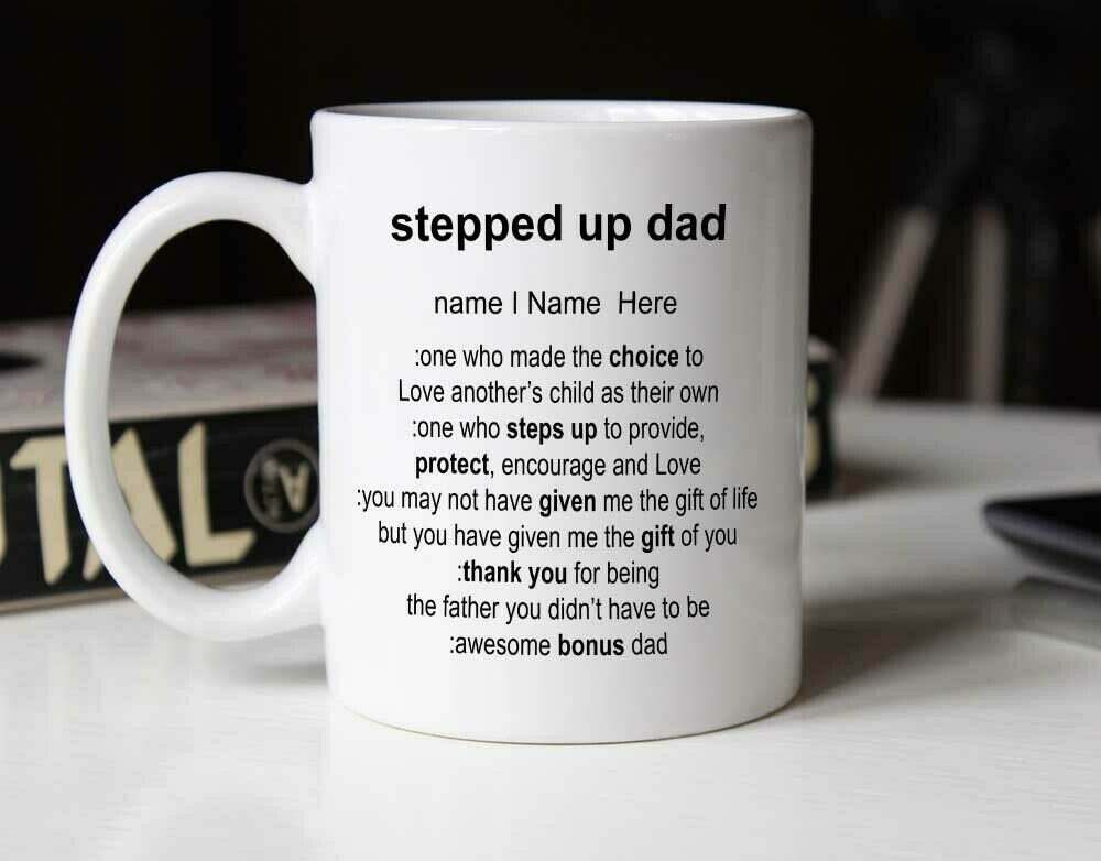 Stepped Up Dad Mug Happy Father's Day Gift Custom Name Coffee Mug