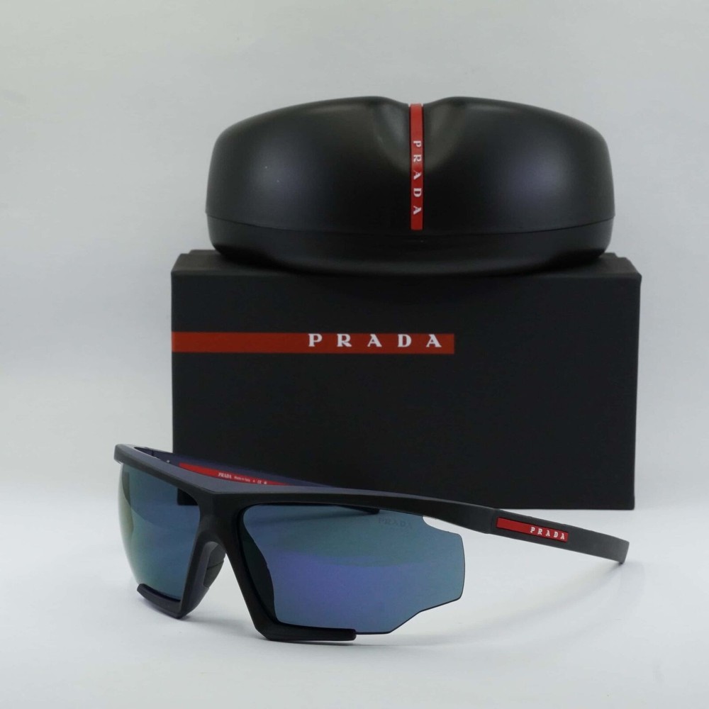 Prada Sport Matte Blue Rubber Sunglasses with Dark Blue Mirrored Lenses