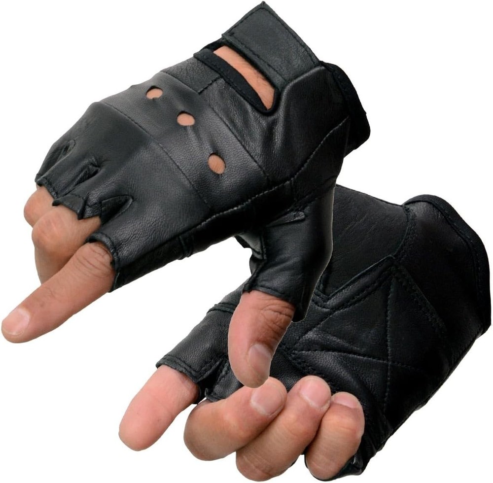 Milwaukee Leather Mens Fingerless Motorcycle Gloves Black Gel Padded Open