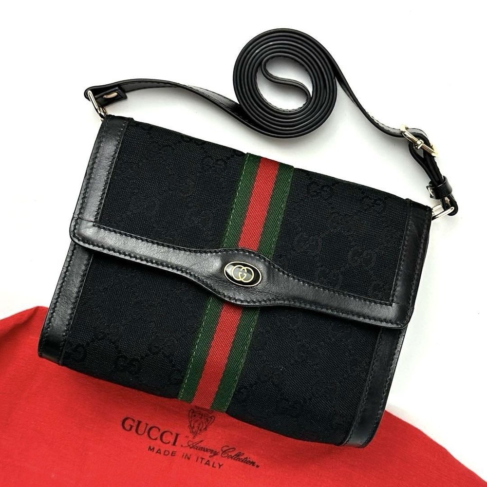 Gucci GG Canvas Sherry Line Black Leather Trim 2-Way Shoulder Bag