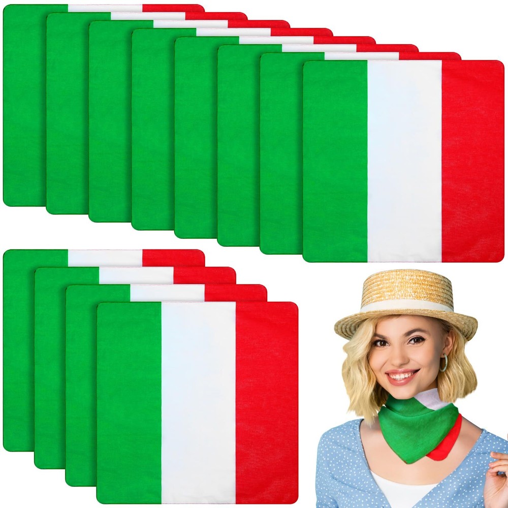 12 Pcs Italian Flag Bandana 100% Cotton Scarf Square Headscarf Head Wrap