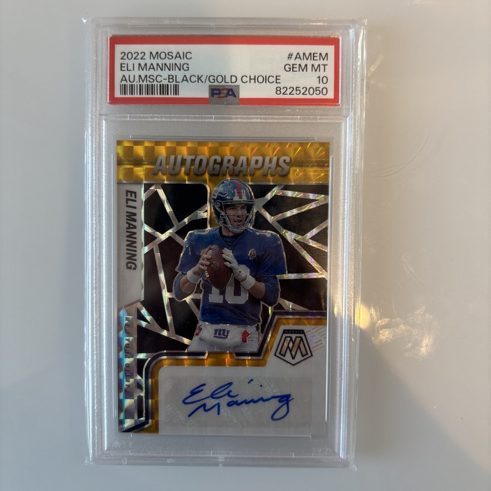 2022 Panini Mosaic Eli Manning Black Gold Choice Auto #AMEM 8/8 GEM MT PSA 10 POP 1 - Rare Collectible Football Card
