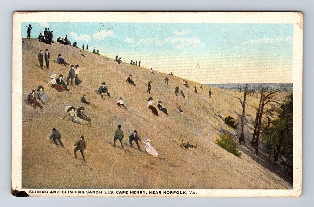 Norfolk VA-Virginia, Sliding, Climbing Sandhills, Cape Henry, Vintage Postcard