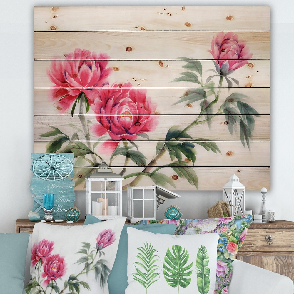 Designart 'Three Vintage Peonies Flowers' Traditional Print
