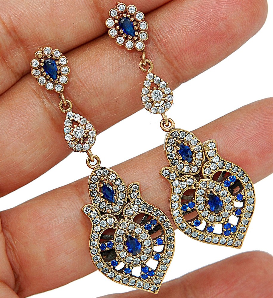Ottoman Empire Inspired 10CT Treated Sapphire Sterling Silver Earrings AB3504