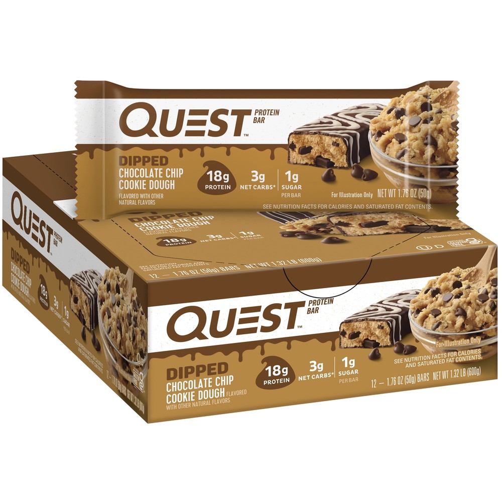 Quest Nutrition Dipped Chocolate Chip Cookie Dough Protein Bars 12 Count Protein