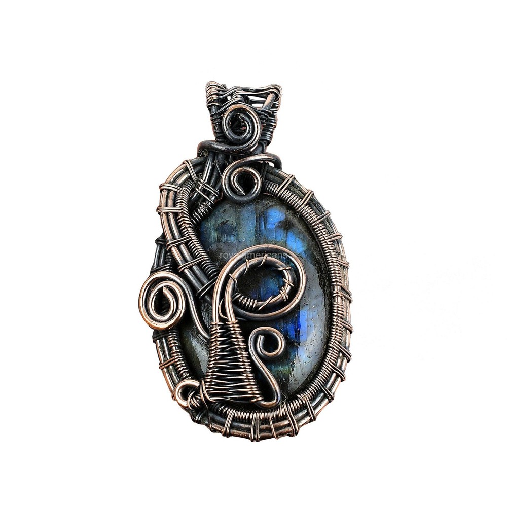 Mothers Day Gift Natural Labradorite Copper Handmade Pendant Necklace  -image