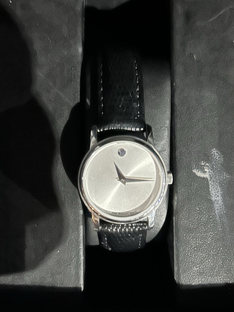 Movado Museum Silver Dial Leather Watch for Women