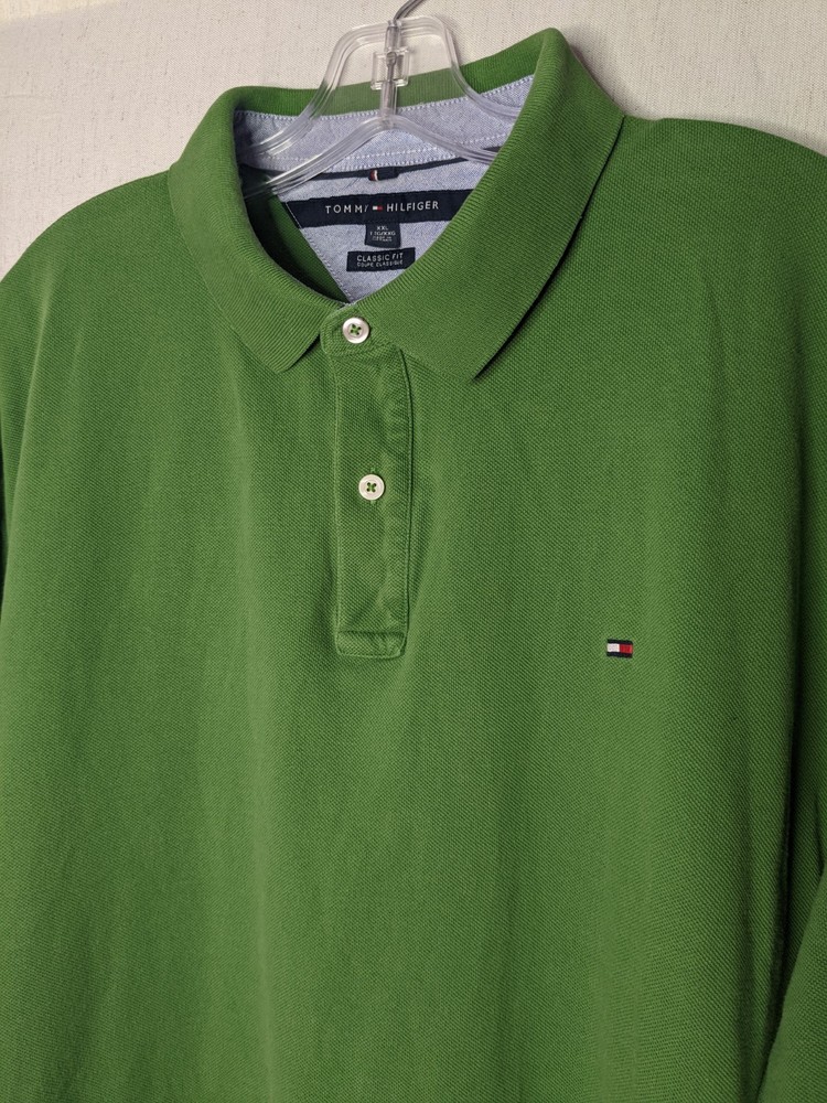 Tommy Hilfiger Men's XXL Green Cotton Polo Short Sleeve Casual Button-Up Shirt