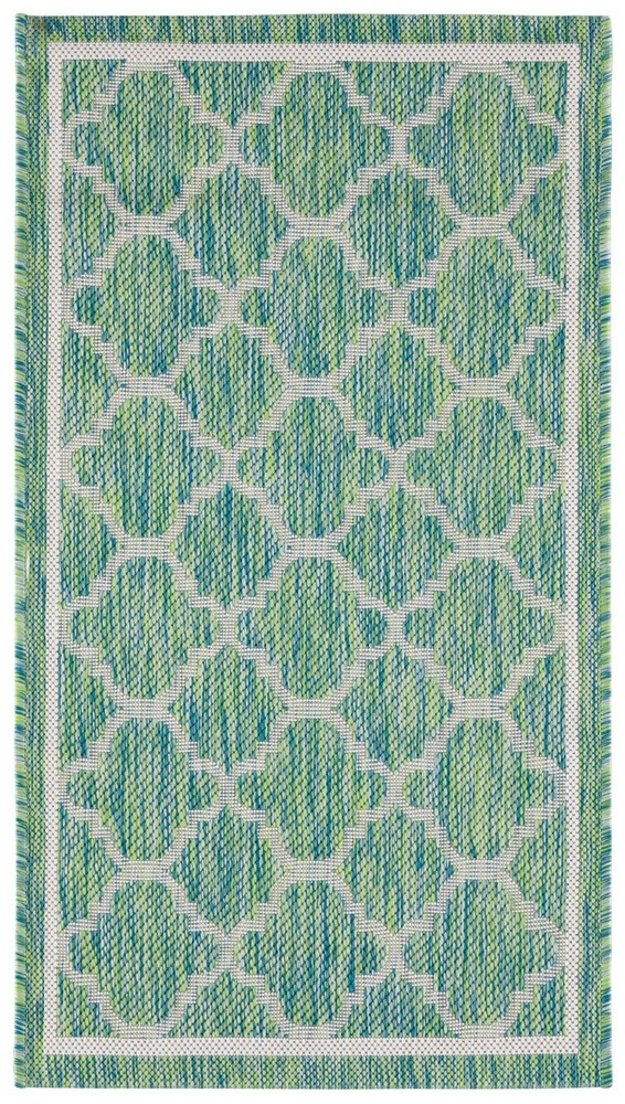 SAFAVIEH Courtyard Claudia Geometric Indoor/Outdoor Area Rug, Green/Ivory, 2' X