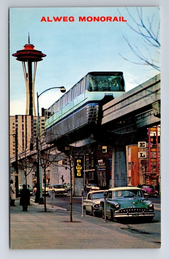 Vintage Seattle WA Alweg Monorail Space Needle Antique Postcard