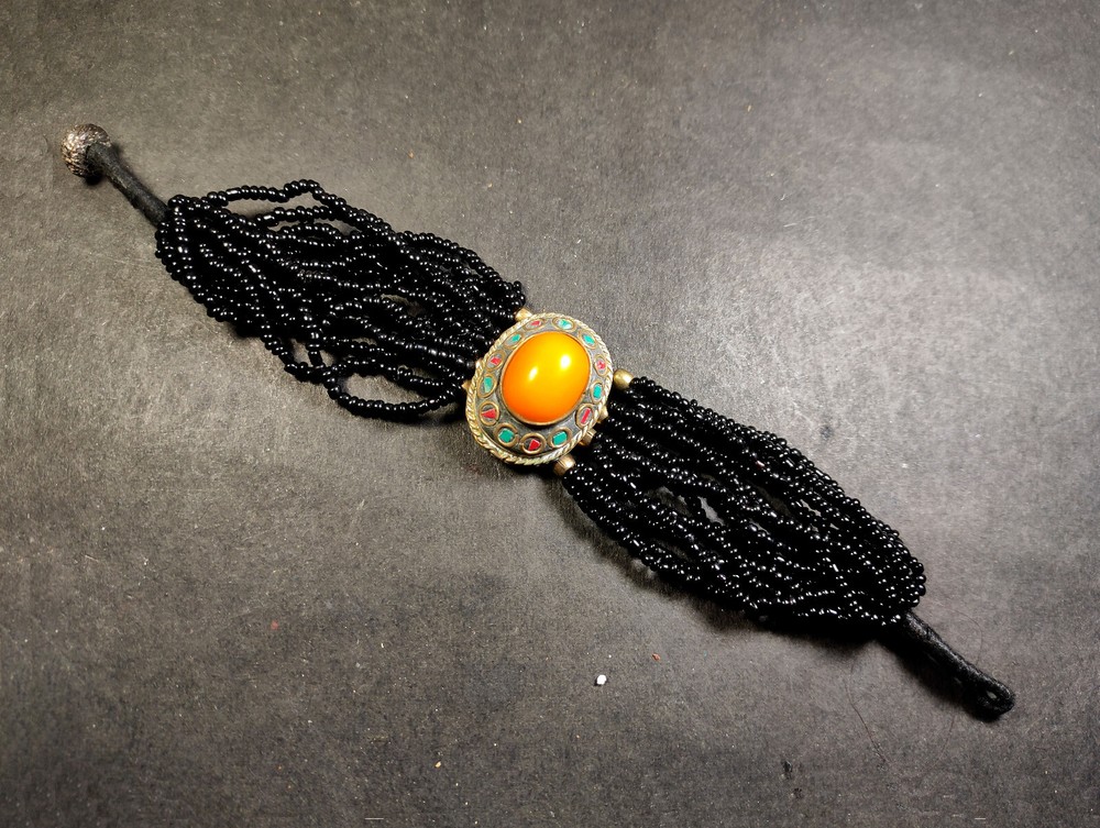 B2855 Ethnic Tribal Amber Multi-Strand Banjara Beaded Bracelet from India