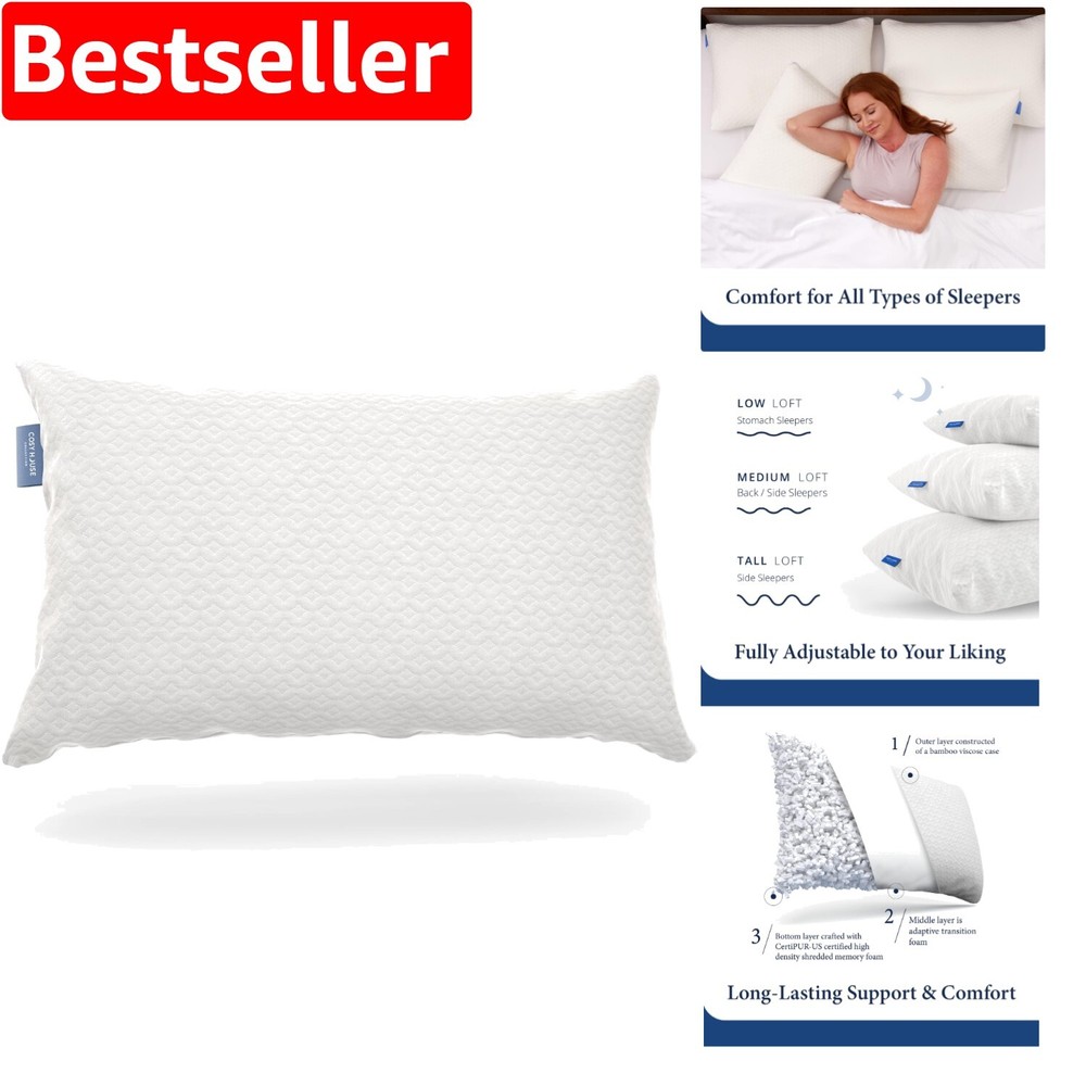 Queen Size Cooling Memory Foam Pillow with Adjustable Bamboo Cover - Hypoallergenic