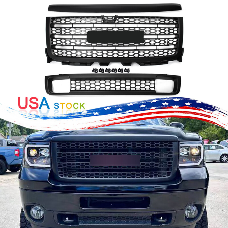 Fit For 2011-2014 GMC Sierra 2500 3500 HD Front Hood Molding Upper Lower Grille