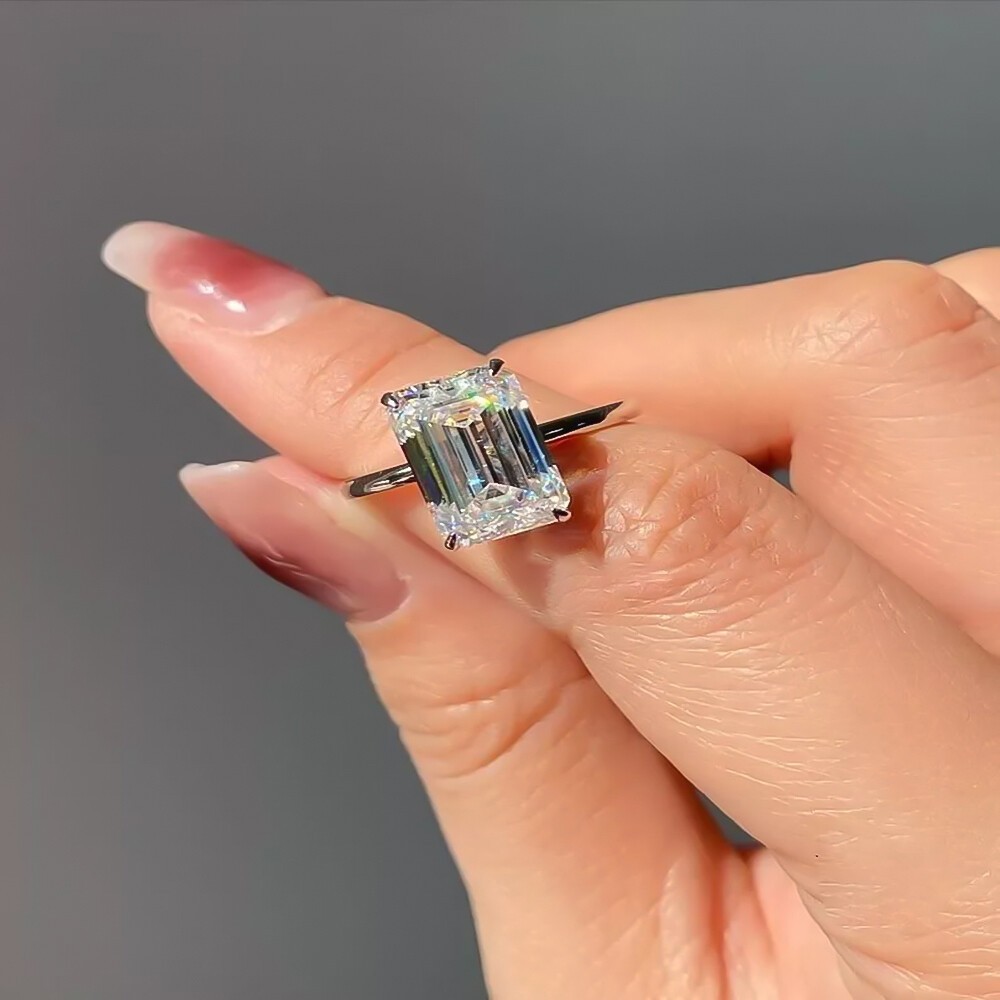 4.15 Ct Certified White Emerald Cut Diamond Solitaire Ring 925 Sterling Silver