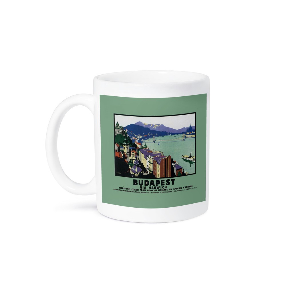 3dRose Budapest River Scene Mug Featuring Boats and Bridge