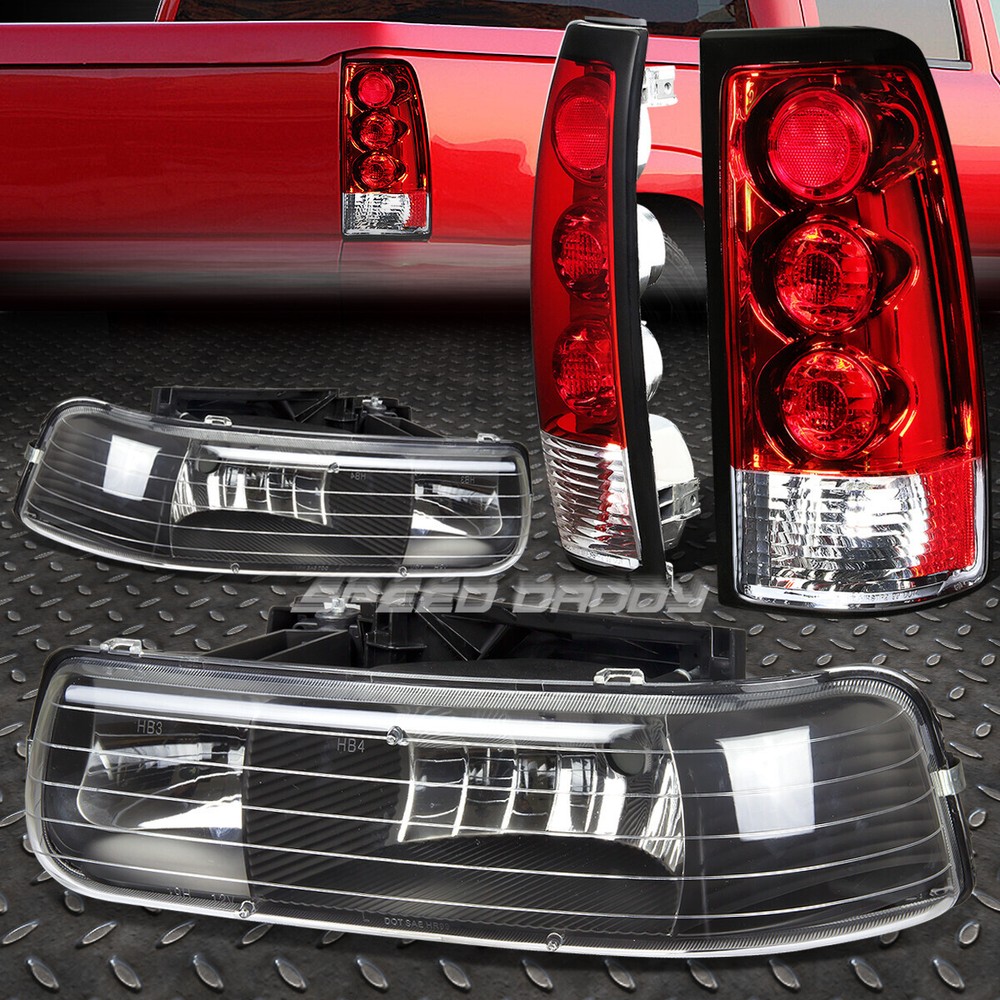 BLACK CRYSTAL HEADLIGHT+CHROME ALTEZZA REAR TAIL LIGHT FOR 99-02 CHEVY SILVERADO