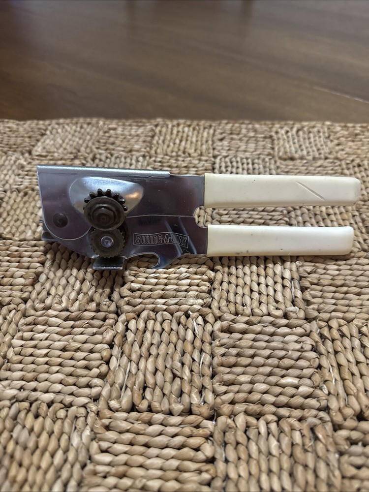 Swing Away Can Opener Manual White Handle Bottle opener 7”Swing-A-Way Vintage