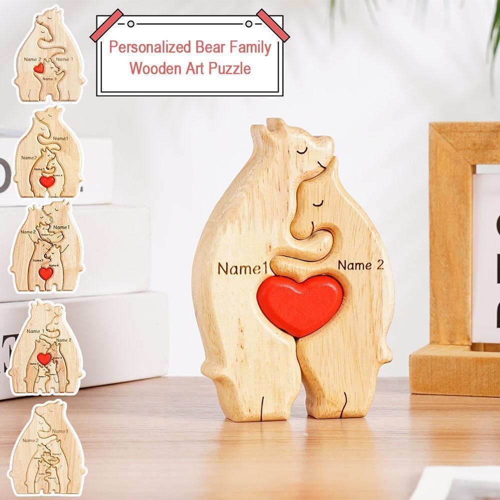 Art Wooden Bear Family Puzzle Personalized Name Custom Home Decor/