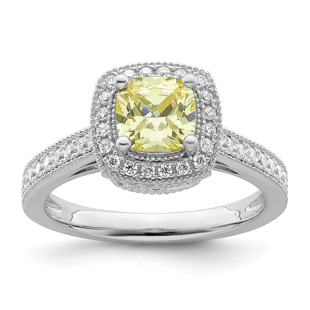 Sterling Silver Rhodium plated White and Yellow Cubic Zirconia Ring Size 6