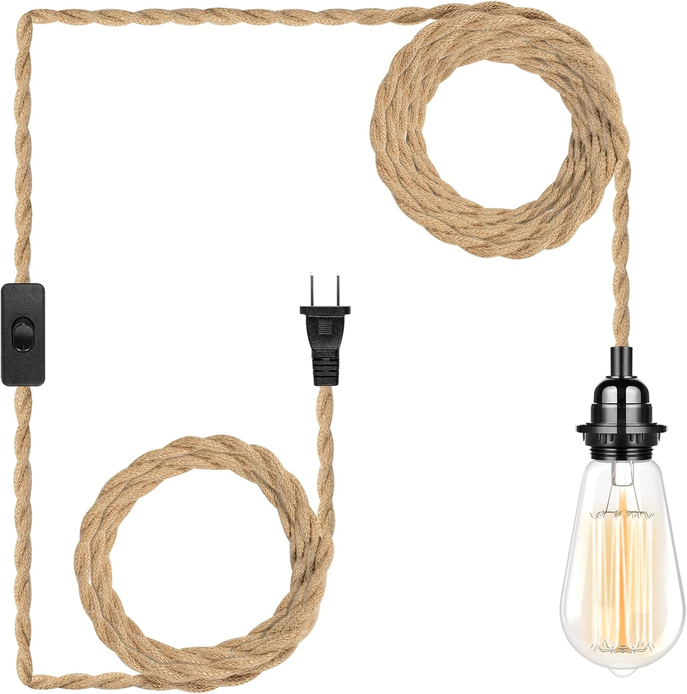 Plug in Hanging Light Fixture, 15FT Pendant Lamp Lights Cord with Switch Cord