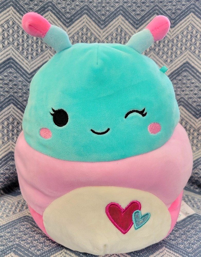 Squishmallows 8 inch Fluxie Caterpillar Teal Pink Heart Belly Valentine Plush