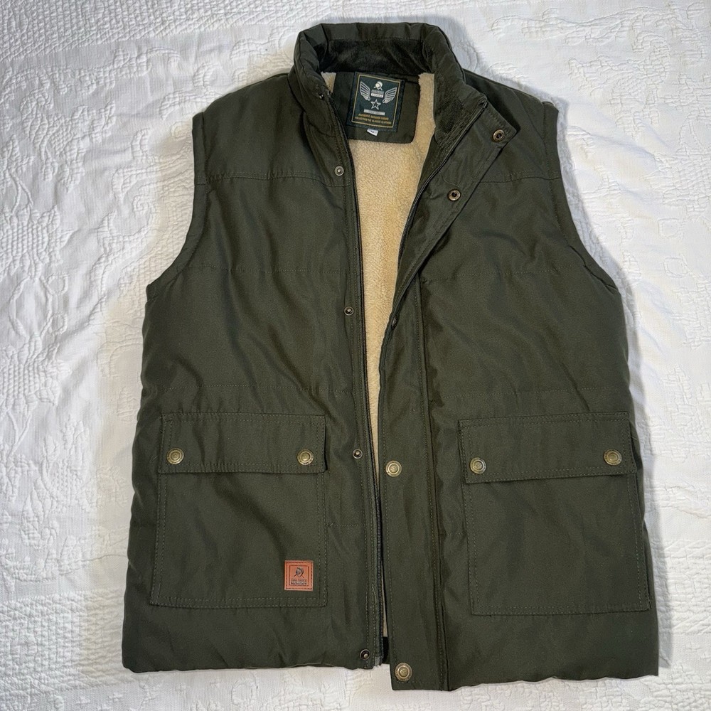 Flygo Cool Choice Men's Green Padded Vest Fleece Lined Outdoor Utility Puffer