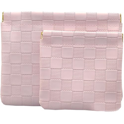 Pink Checkered Makeup Bag Set 2-Piece Portable Cosmetic Pouch