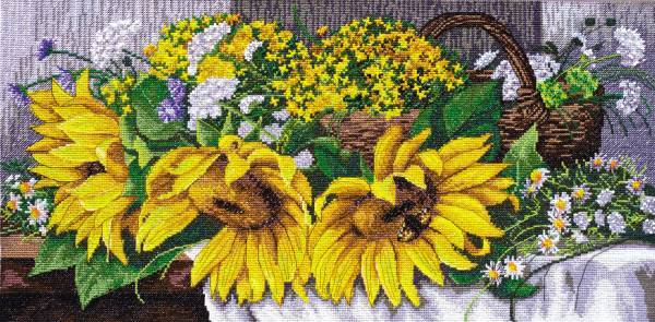 Cross stitch kit - Sunflowers 50x25cm White Aida 14ct needlepoint kit