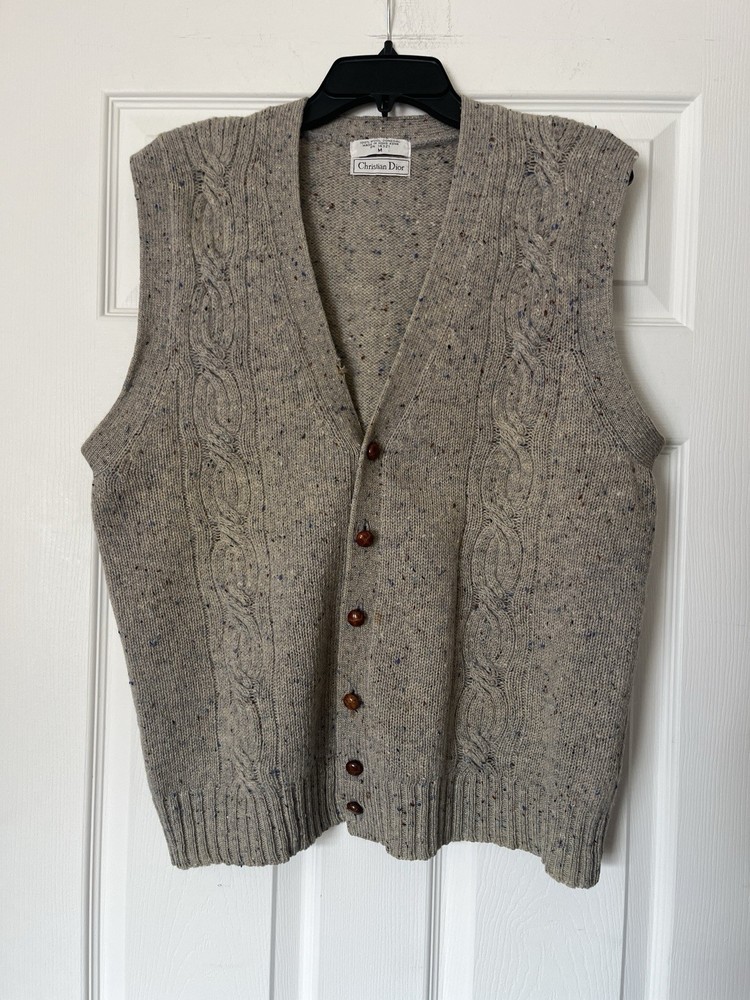 Vintage Christian Dior Donegal Wool Knit Vest FLAWS | 70s 80s Designer Size M