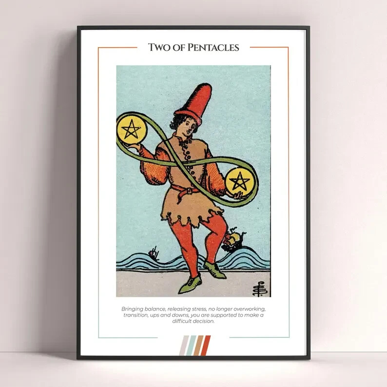 Two of Pentacles Tarot Art Print Digital Download Poster