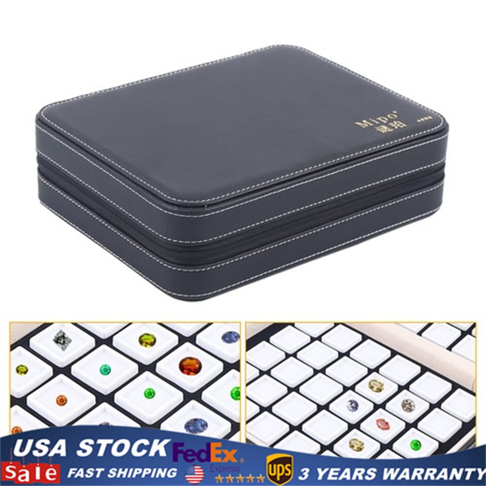 60 Grids Leather Gemstone Gem Diamond Storage Case Jewelry Display Box