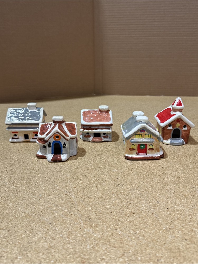 Lot of 5 VTG Ceramic Mini Christmas Houses European Feel - Light Openings – 3x3