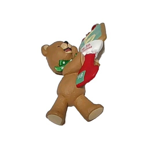 Vintage 1998 Hallmark Keepsake Ornament 5th Christmas Bear with Stocking Sign