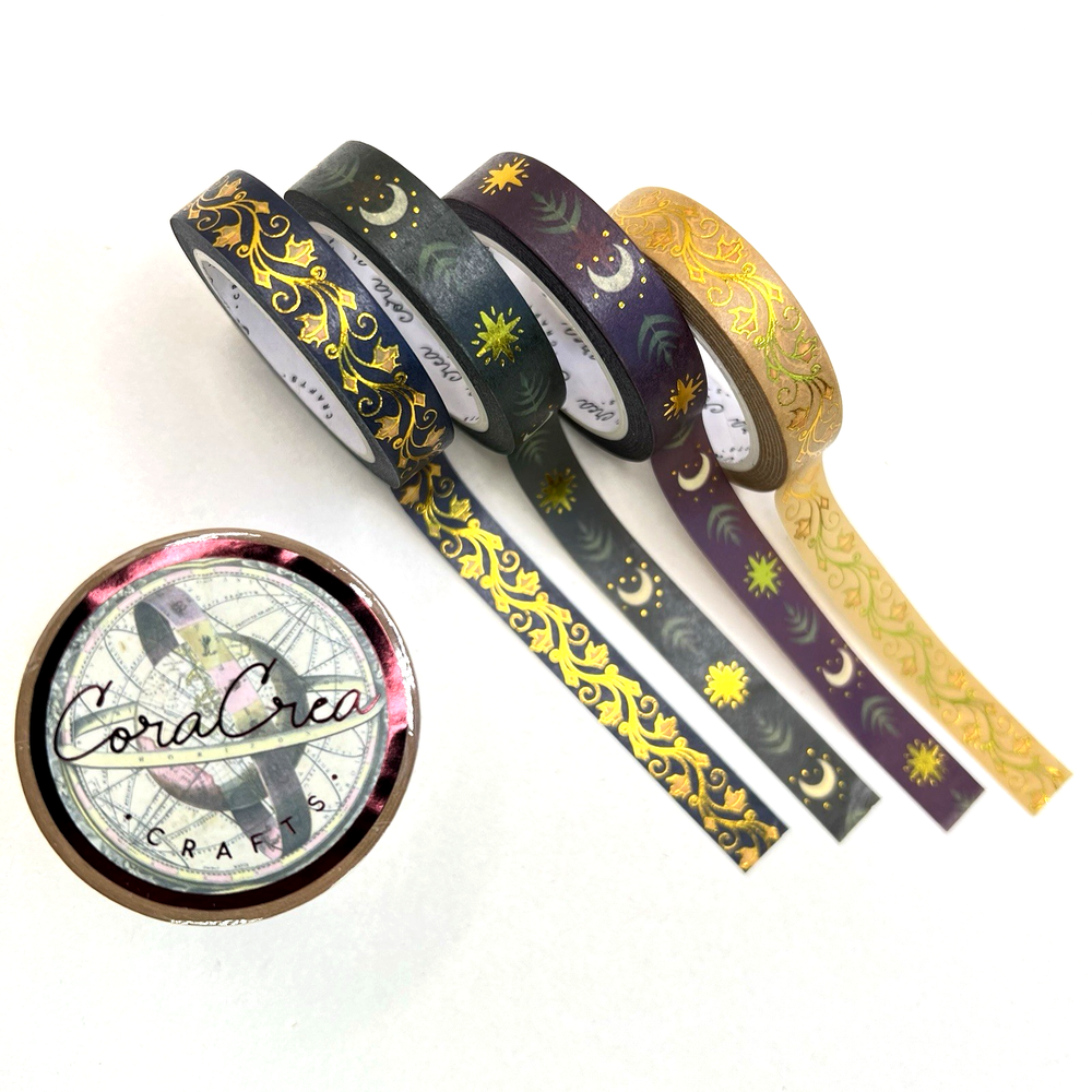 Moon Star Vine Washi Tape Set Gold Foil Junk Journal CoraCreaCrafts Scrapbooking