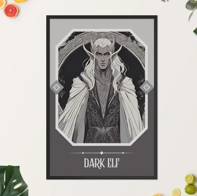 Dark Elf Art Nouveau Tarot Card Woman Fine Art Print