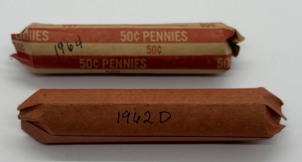 2 Rolls Lincoln Memorial Cents 50 Coins Each 1962-D 1964