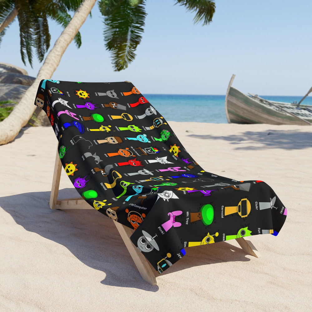 Sprunki Characters Beach Towel for Gamers with Cool Music Vibes
