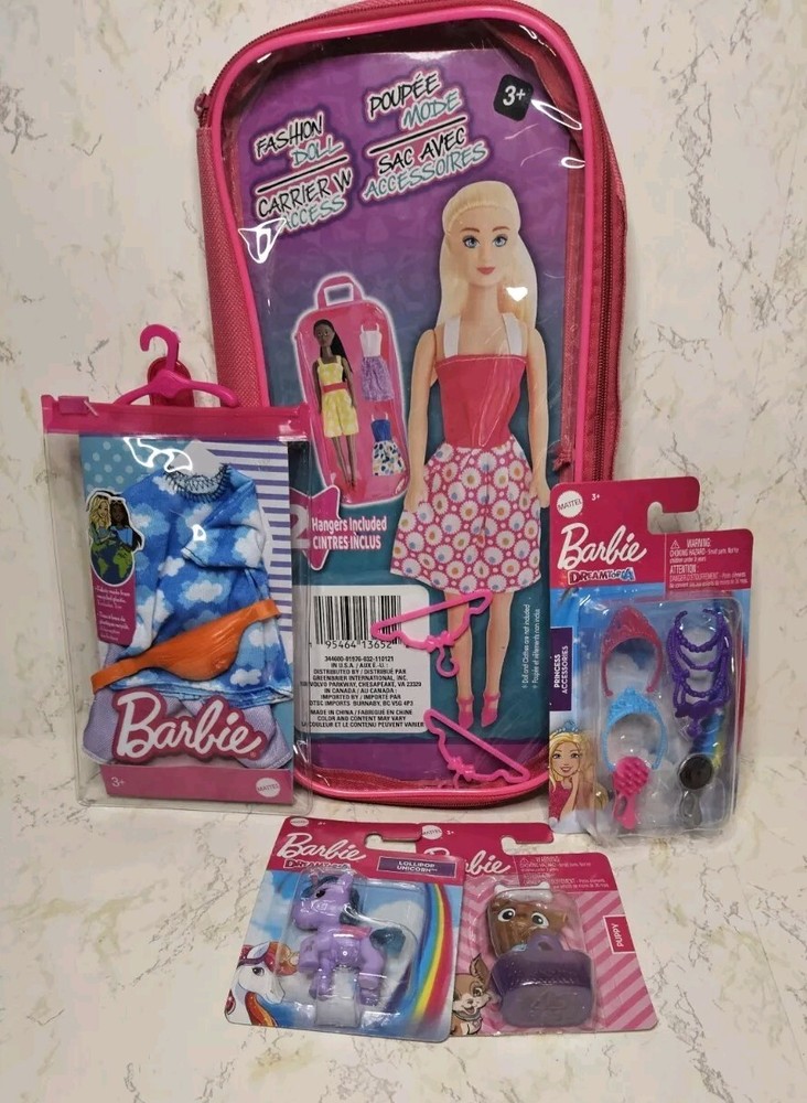 Barbie Bundle BNIB Travel Case,princess Acces. ,puppy,unicorn And Outfit