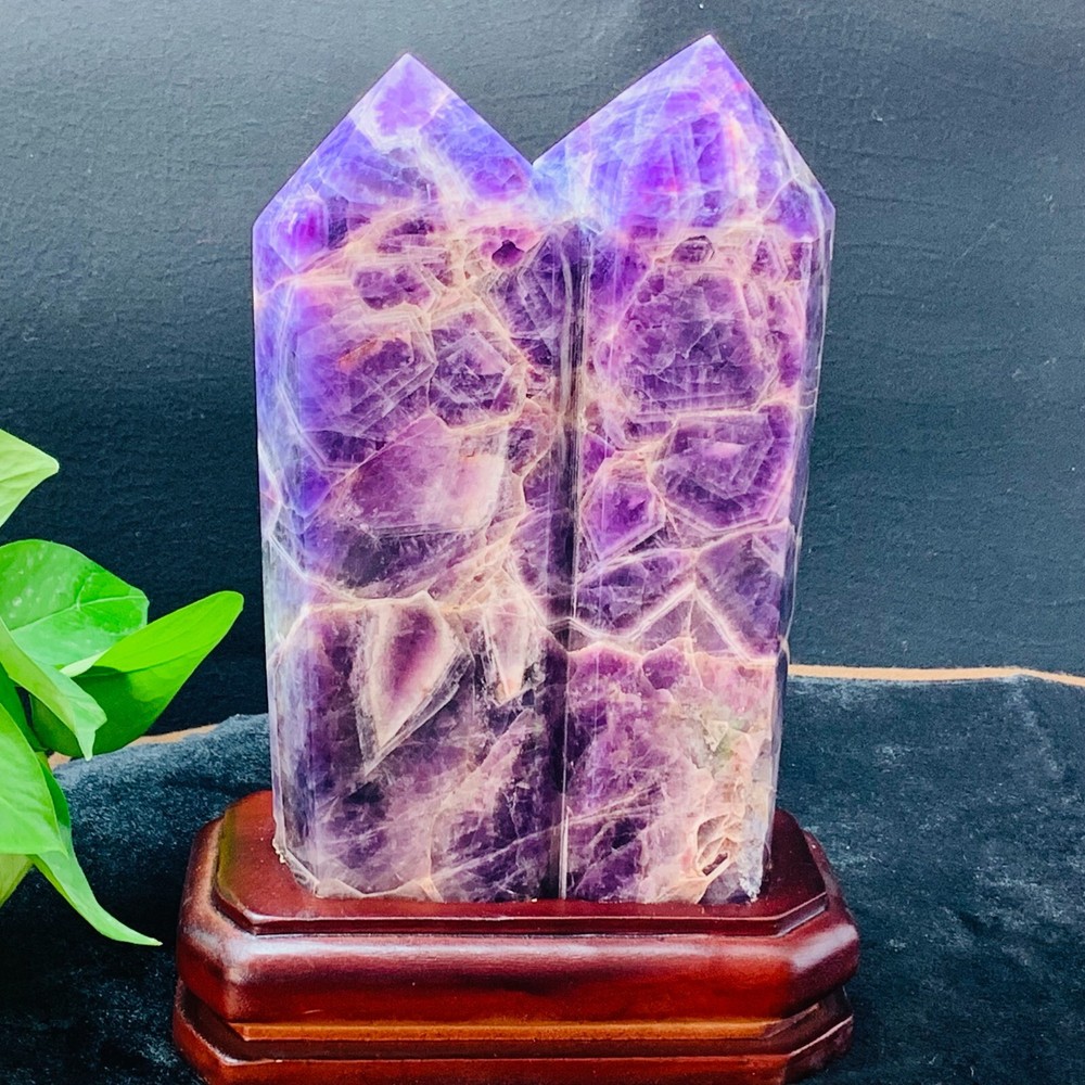 TOP 8.51LB Natural Dreamy amethyst Quartz Obelisk Crystal Wand Point Reiki+stand