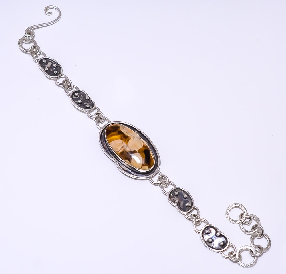 Petrified Peanut Wood Jasper - Australia 925 Sterling Silver Bracelet 7.99