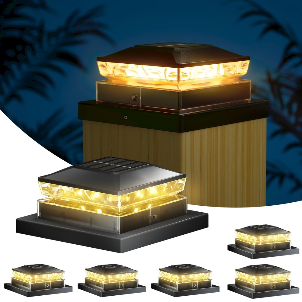 Solar Post Cap Light 6 Packs, Waterproof Fence Post Solar Lights, 4x4 IP65 Bl...