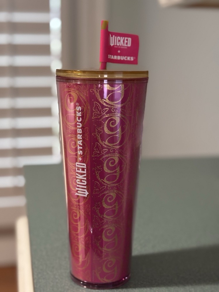 NEW Starbucks 2024 Wicked Glenda Pink Glitter Cold Cup 24 OZ