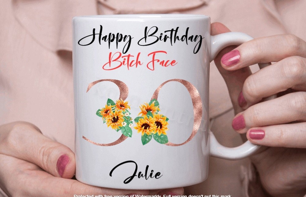30th Birthday Mug Personalised 30th Birthday Mug Rose Gold Sunflower Design Mug