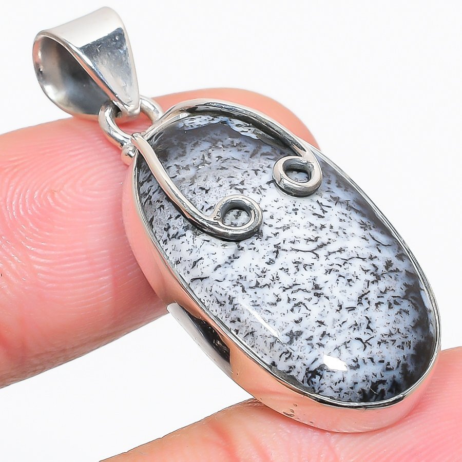 Natural Dendrite Opal Gemstone 925 Solid Sterling Silver Gift Pendant 1.75