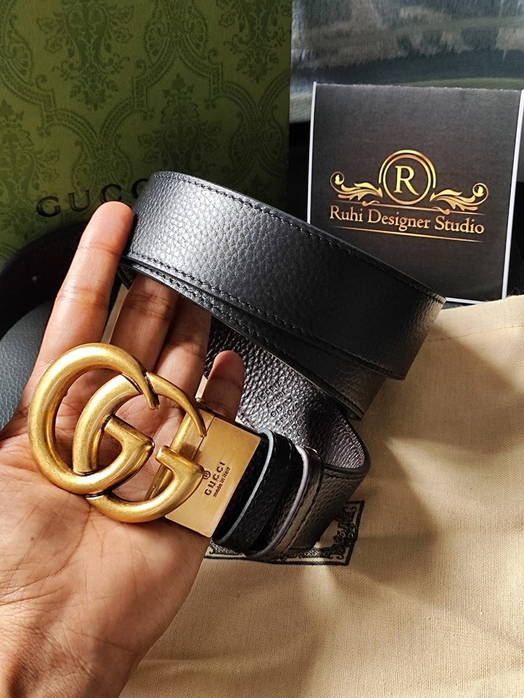 Reversible Black Brown Leather Marmont Gucci Belt Gold GG Buckle 105cm Size 36-38